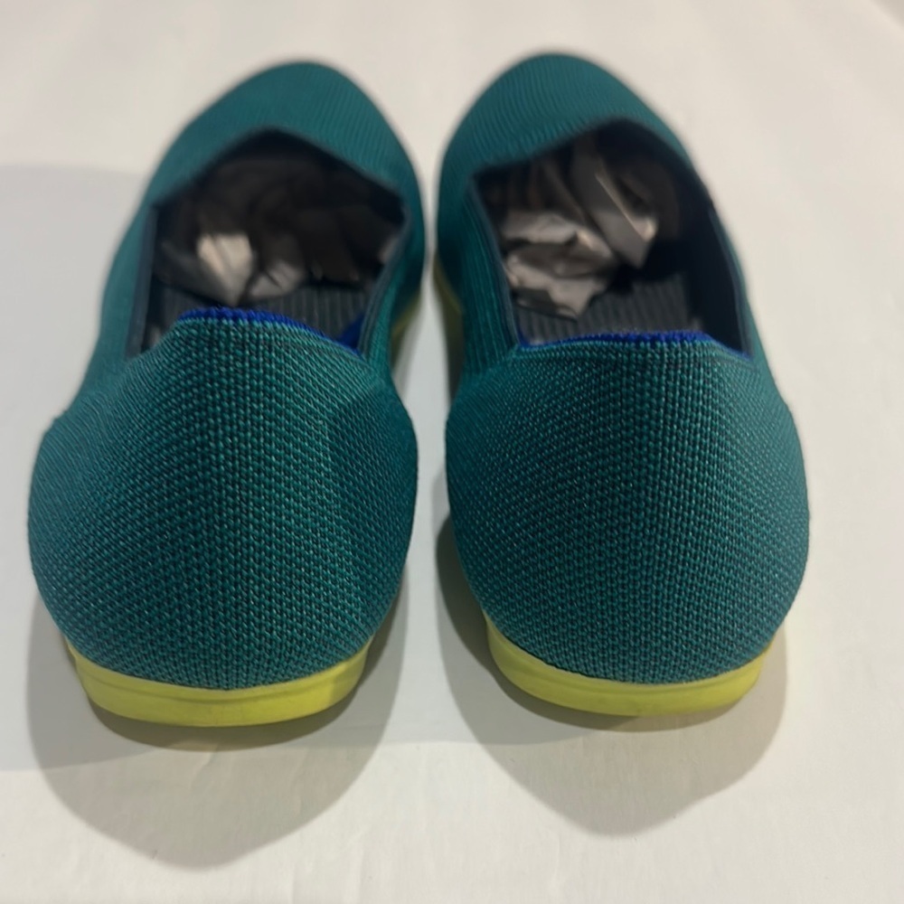 Rothy's Deep Teal jade Knit Flat loafers rounded toe w yellow bright bottom 8.5 - Picture 4 of 9